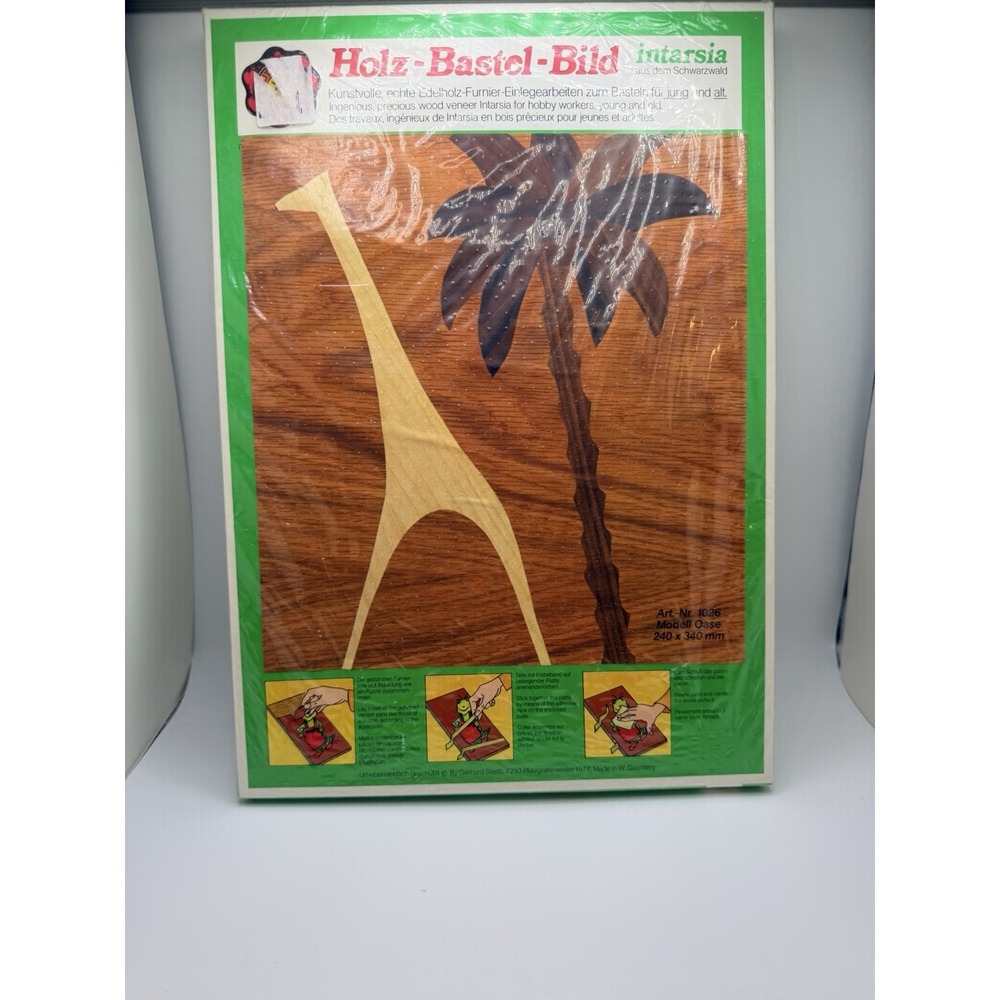 Giraffe Vintage Wood Inlay Craft 1974 Germany Holz Bastel Bild Steeb Sealed